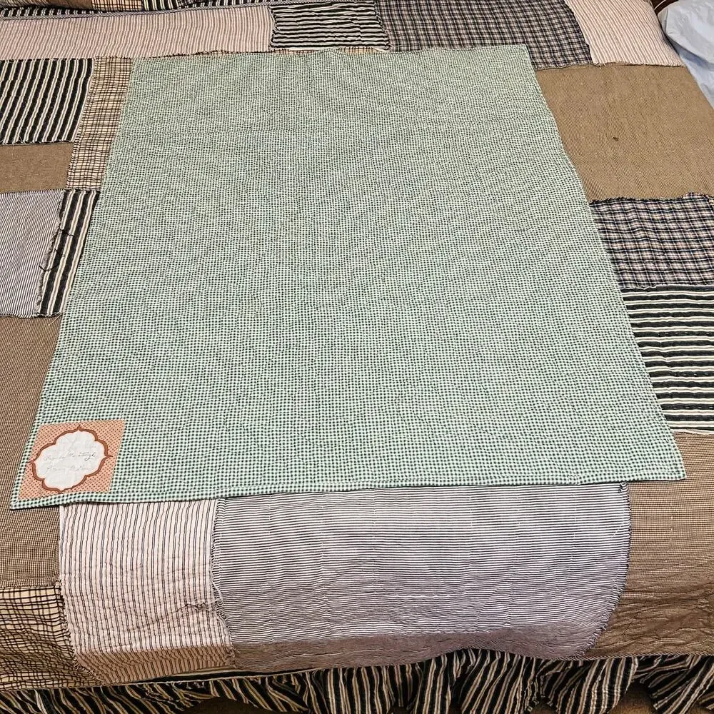 Baby Quilt Jungle Babies Green Brown Yellow 46.5